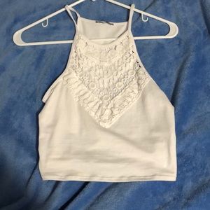 cropped white laced halter tank top